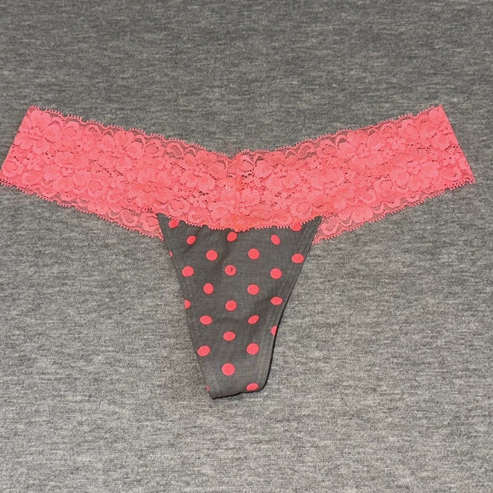 NWT Victoria’s Secret PINK Vintage Lace Waist Neon Polka Dot Thong Panties Small
